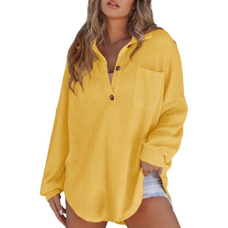 Kathryn | Button-Up Waffle Knit Blouse