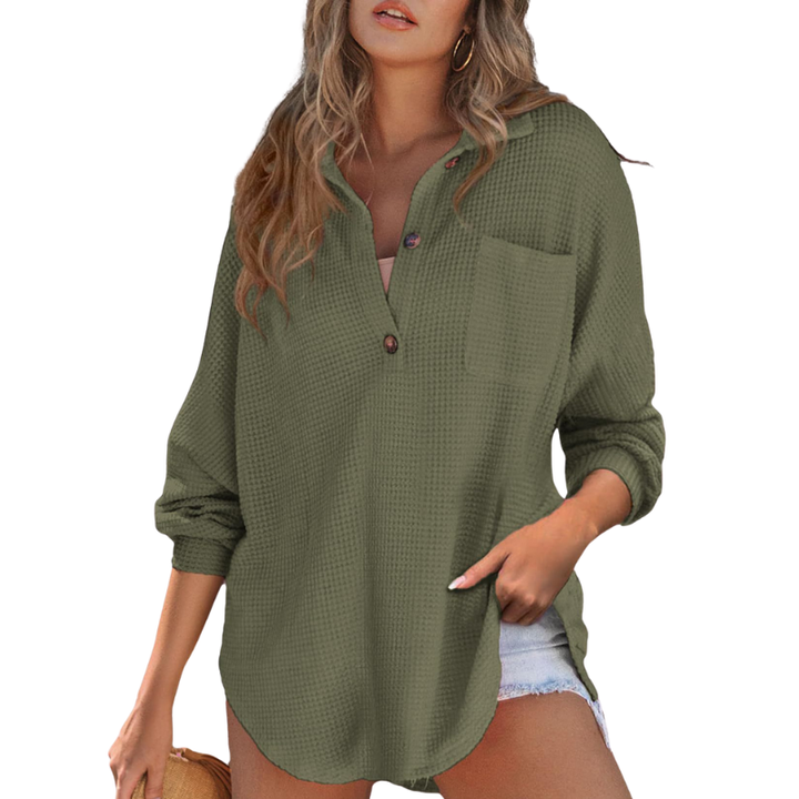 Kathryn | Button-Up Waffle Knit Blouse