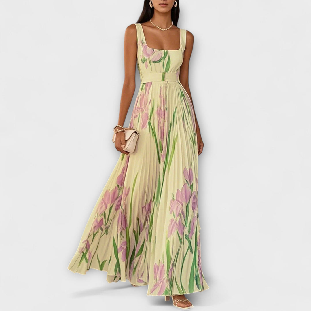 Floral Garden Dress | Spring Chiffon Pleated Maxi