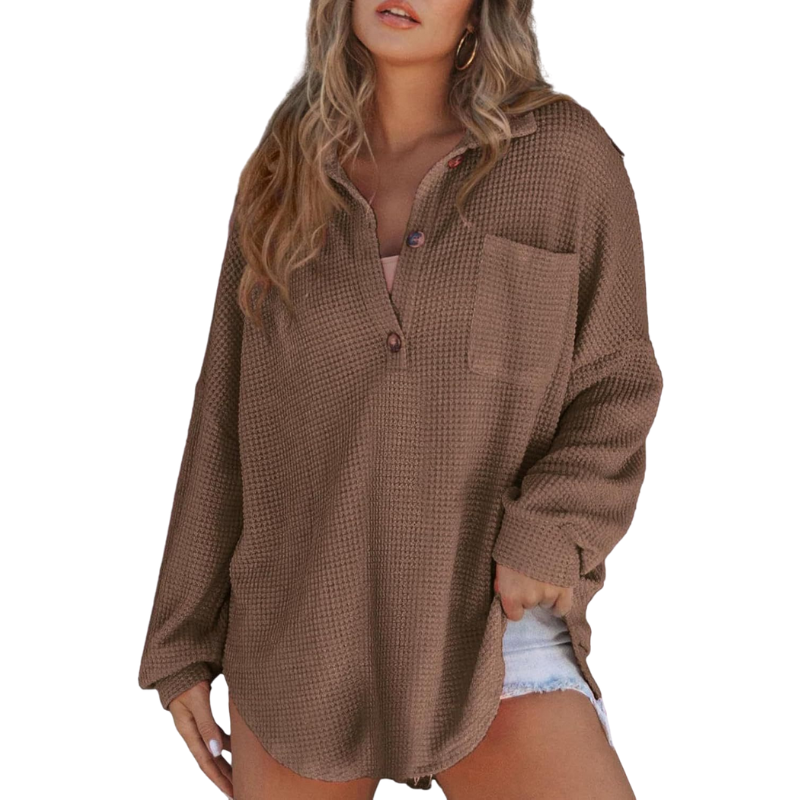 Kathryn | Button-Up Waffle Knit Blouse