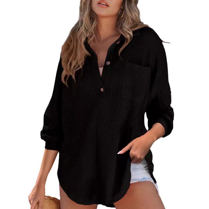 Kathryn | Button-Up Waffle Knit Blouse
