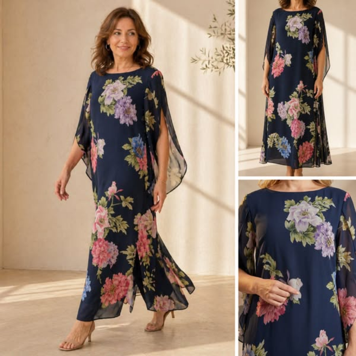 Floral Print Maxi Dress Lightweight Chiffon Comfort