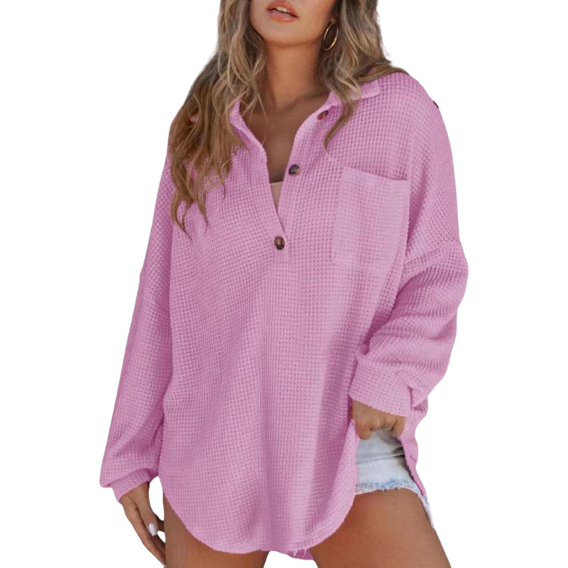 Kathryn | Button-Up Waffle Knit Blouse
