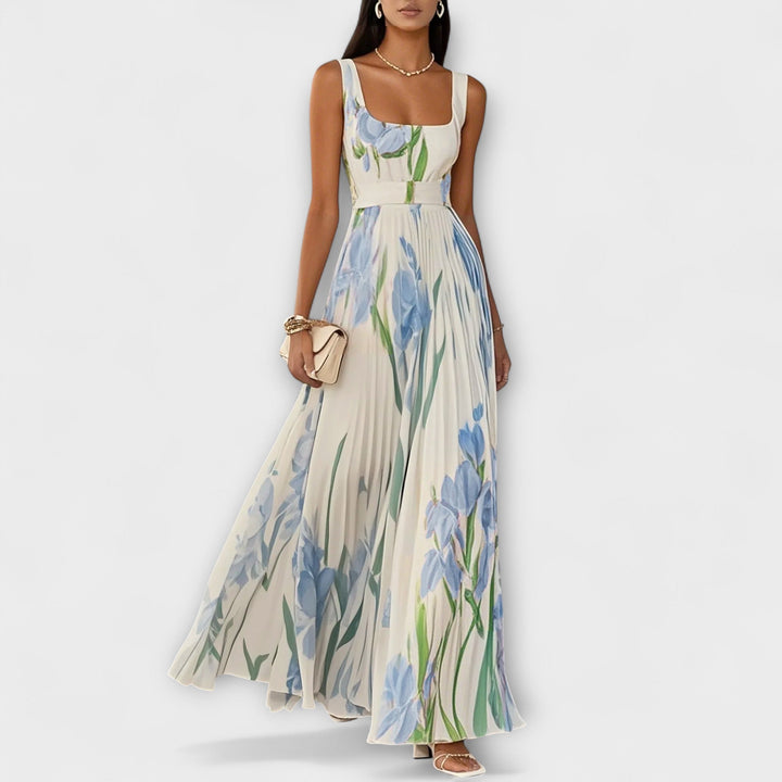 Floral Garden Dress | Spring Chiffon Pleated Maxi